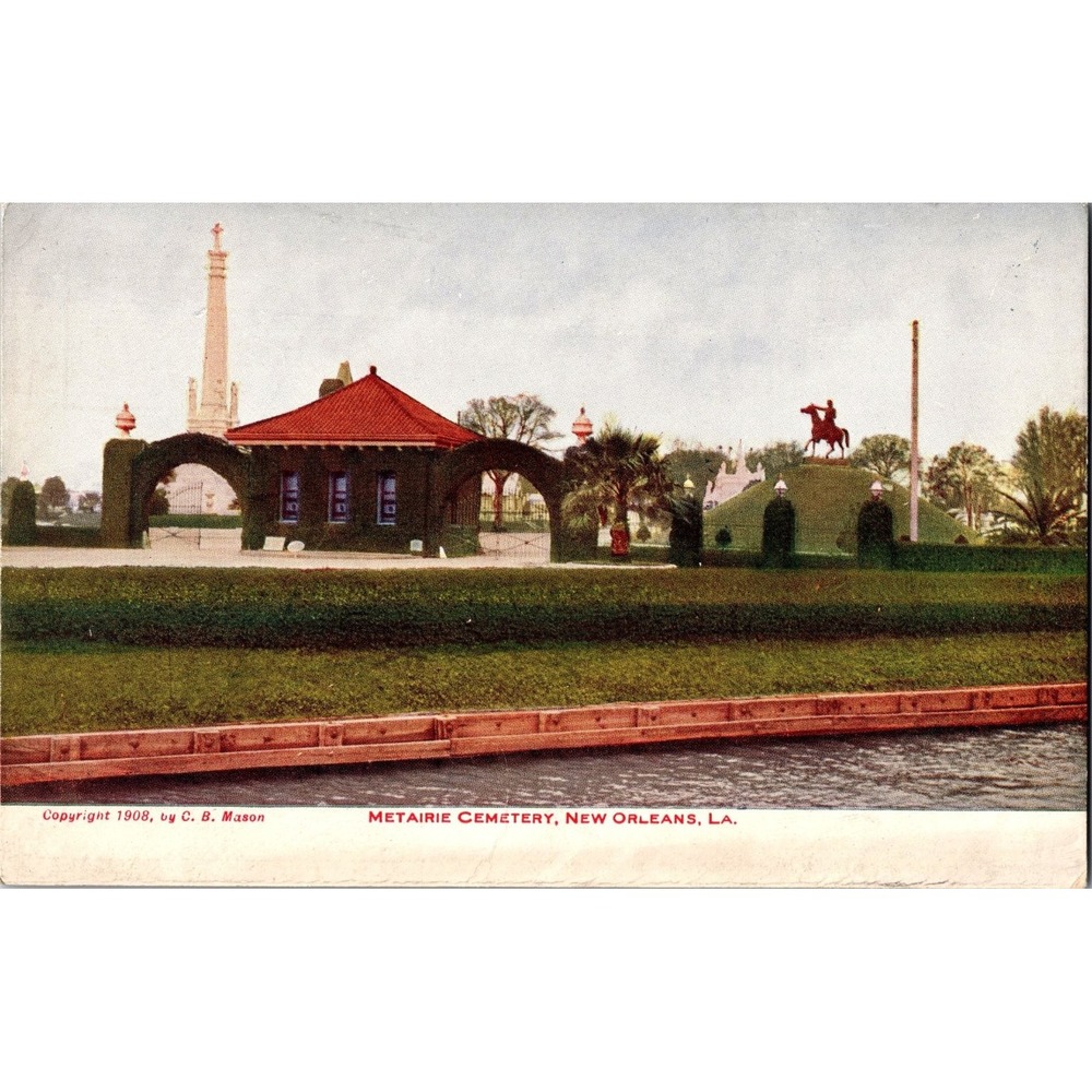 1908 Metairie Cemetery Postcard New Orleans LA C.B. Mason‎ Antique Color Litho